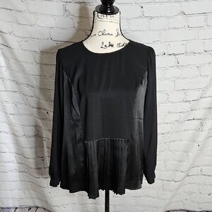 The Limited Collection Mixed Media Black Long Sleeve Pleated Blouse NWT Size S